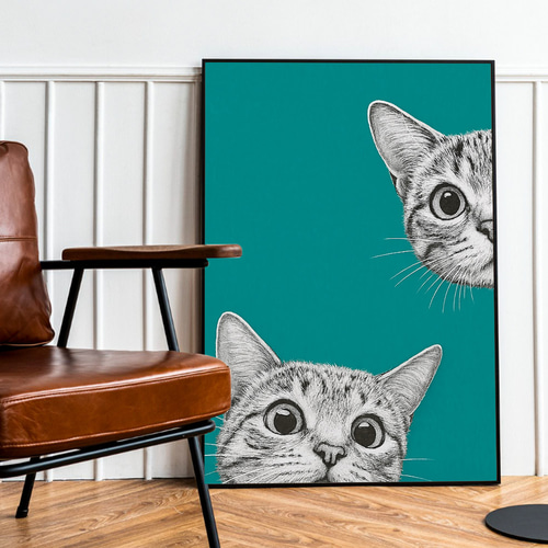クスッと笑える 子猫 アート ミッドセンチュリー ポスター ネコちゃん