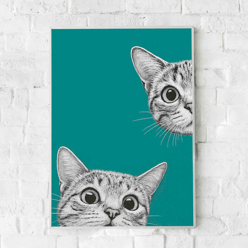 クスッと笑える 子猫 アート ミッドセンチュリー ポスター ネコちゃん