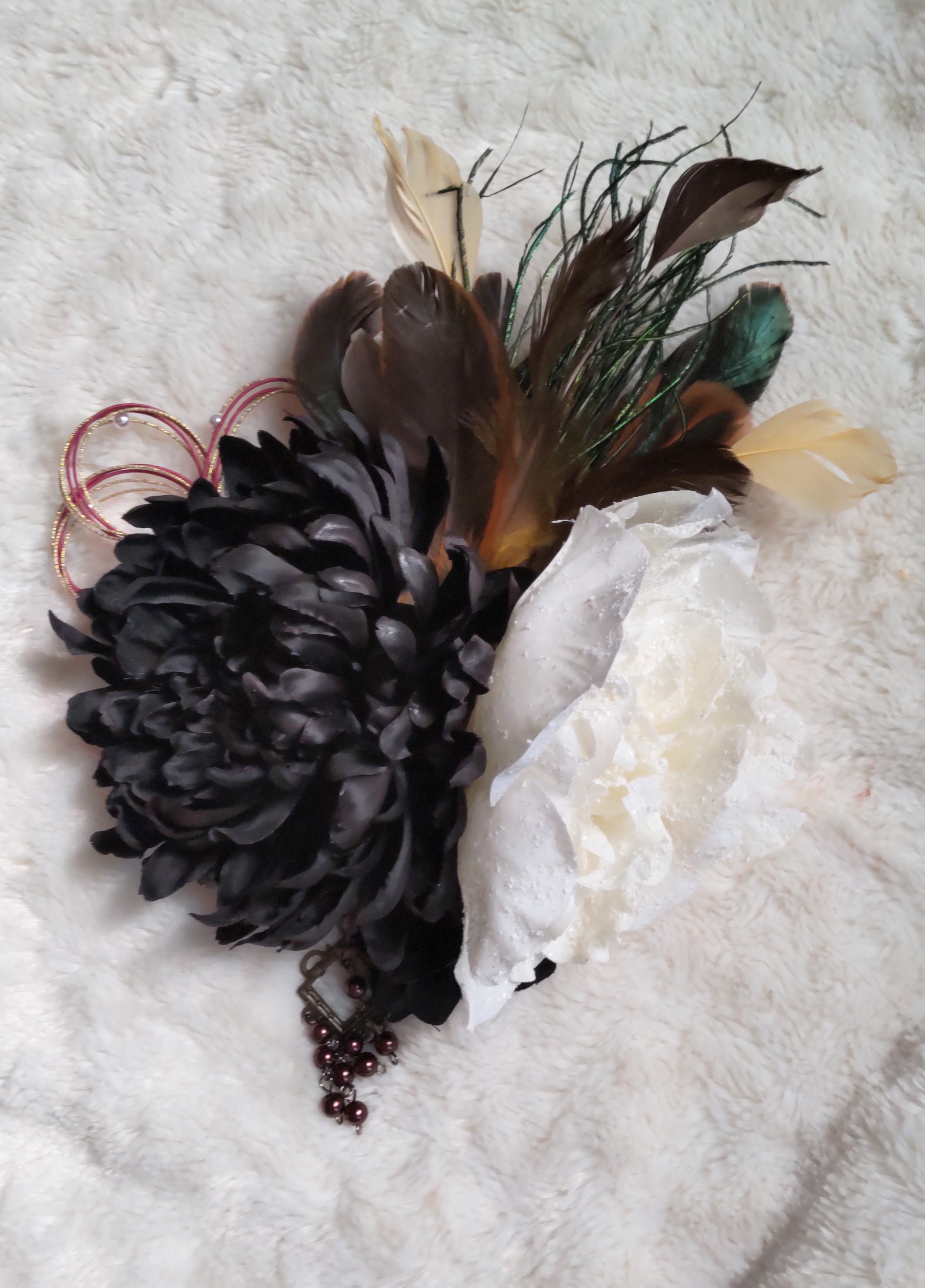 造花髪飾り　ダリア　ピオニー　フェザー