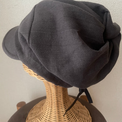 秋色リネンのキャスケット　ブラウン 2枚目の画像