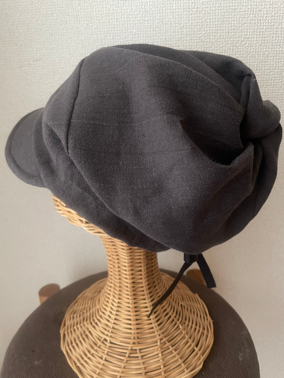 秋色リネンのキャスケット　ブラウン 2枚目の画像