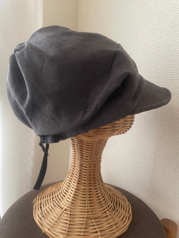 秋色リネンのキャスケット　ブラウン 6枚目の画像