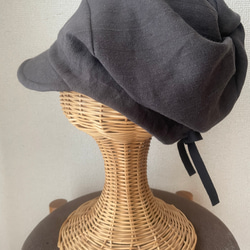 秋色リネンのキャスケット　ブラウン 3枚目の画像