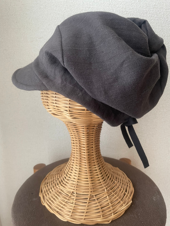 秋色リネンのキャスケット　ブラウン 3枚目の画像