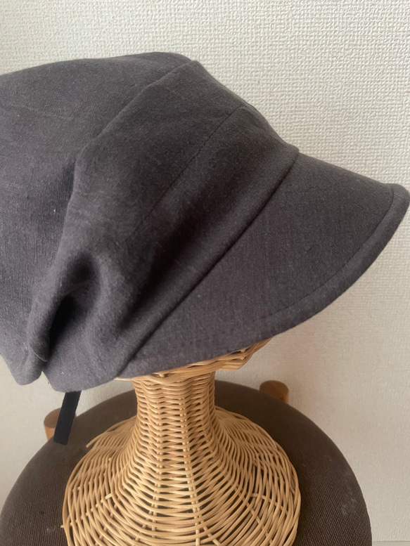 秋色リネンのキャスケット　ブラウン 4枚目の画像