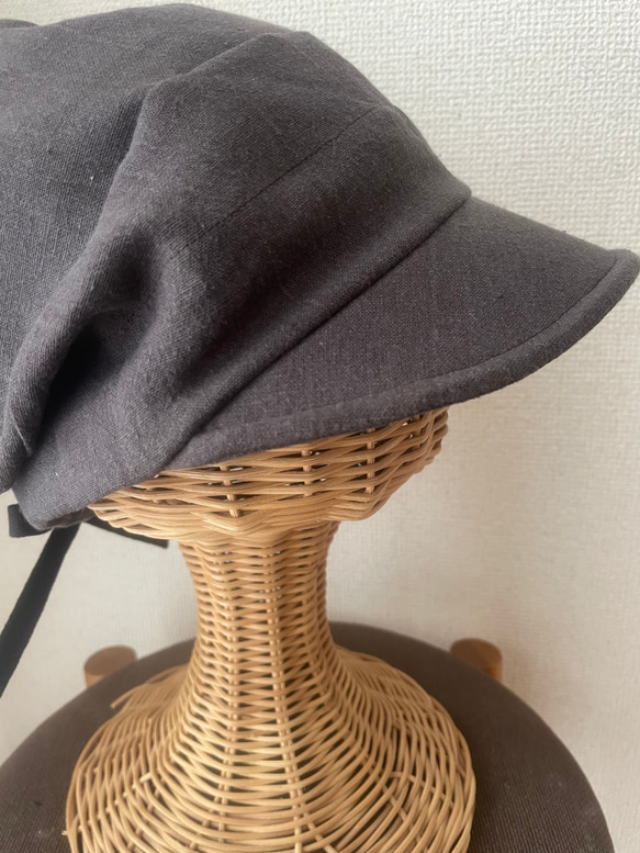 秋色リネンのキャスケット　ブラウン 1枚目の画像