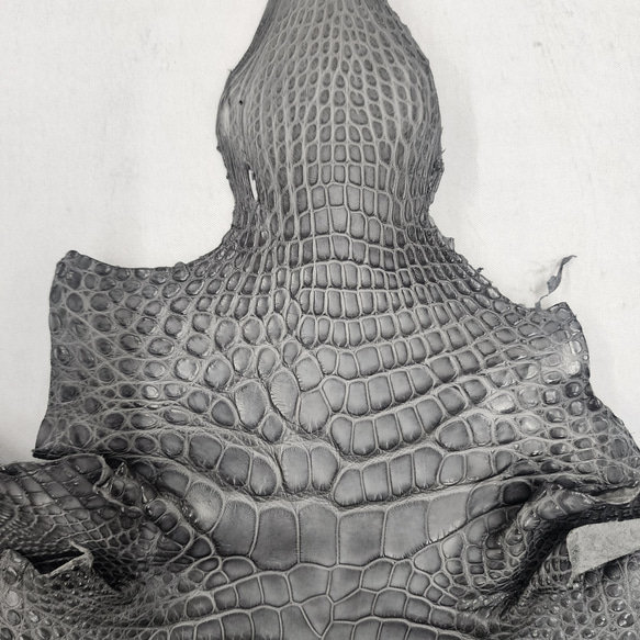 ワニ革　クレイフィニッシュ　墨黒　No.C008674 3枚目の画像