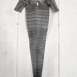 ワニ革　クレイフィニッシュ　墨黒　No.C008674 5枚目の画像