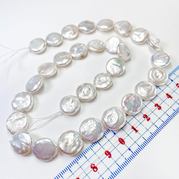 【現品限り】淡水パール コイン バロック 白 ホワイト1連 高品質 素材 ① 3枚目の画像