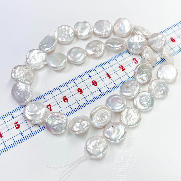 【現品限り】淡水パール コイン バロック 白 ホワイト1連 高品質 素材 ① 2枚目の画像