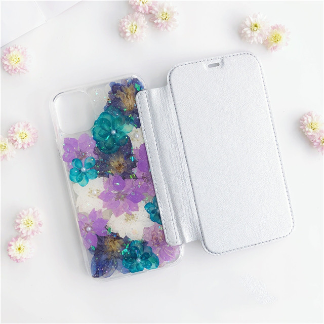 紫陽花 iPhone17Pro/17Air/17ProMax/16e/GalaxyS26 押し花 手帳型スマホケース