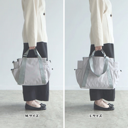 秋新作［Mサイズ］10ポケット3WAYバッグ 撥水加工ナイロン【ライトグレー】軽量大容量 トート/ショルダー SDGs 6枚目の画像