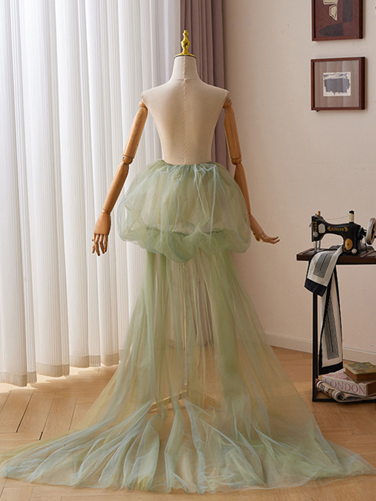 ロングトレーン 裾引き 薄緑 ふわふわ 大トレーン 綺麗 DIY アクセサリー ウェディングドレス DTY003