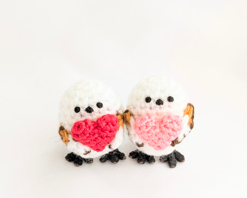 受注制作】ハート持ち♡小さなシマエナガのあみぐるみ あみぐるみ