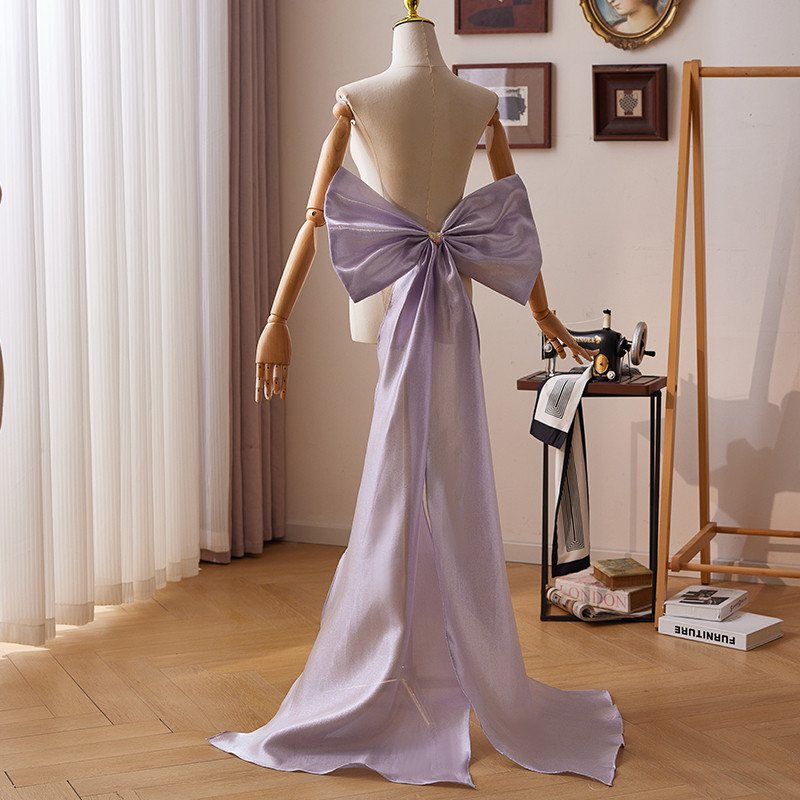 ロングトレーン 裾引き 紫 リボン 大トレーン 綺麗 DIY アクセサリー ウェディングドレス DTY008