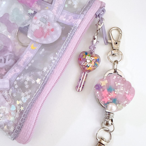 764）シャカシャカキーケース 透明パープル リールキーホルダーキー