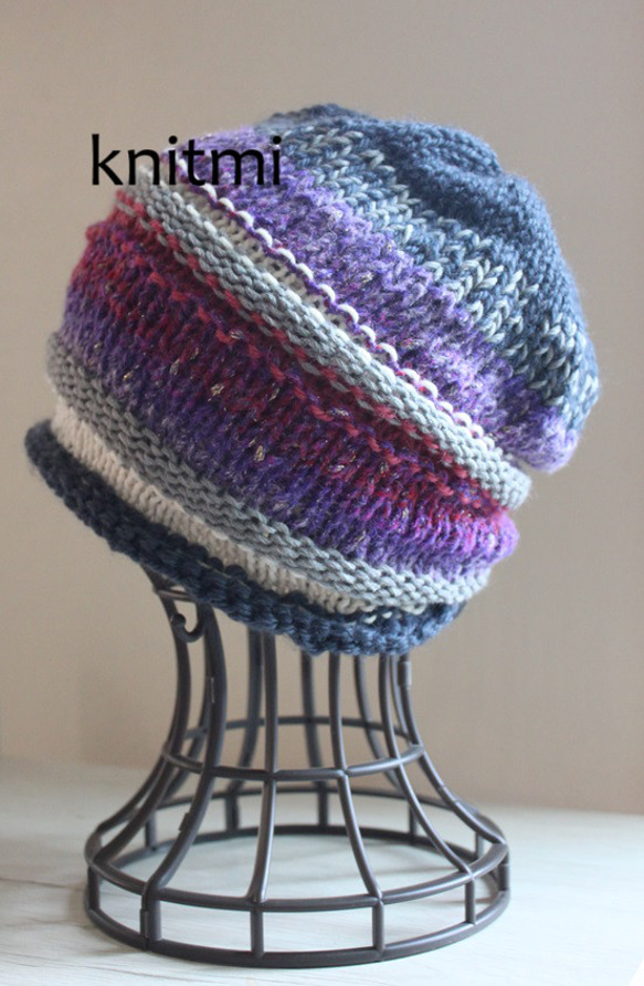 男女兼用【ウール100%】しめつけない　ニット帽　北欧オーロラ 2枚目の画像