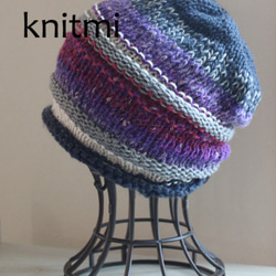 男女兼用【ウール100%】しめつけない　ニット帽　北欧オーロラ 1枚目の画像