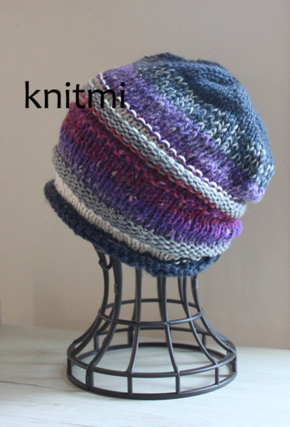 男女兼用【ウール100%】しめつけない　ニット帽　北欧オーロラ 1枚目の画像