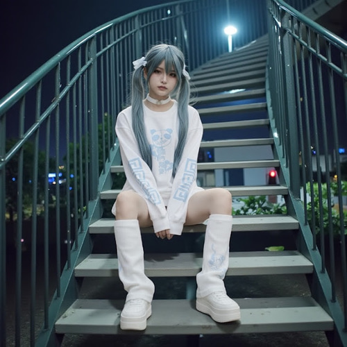 天使界隈 闇 パンダ トレーナー スウェット ホワイト チャイナ 水色