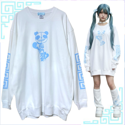 天使界隈 闇 パンダ トレーナー スウェット ホワイト チャイナ 水色