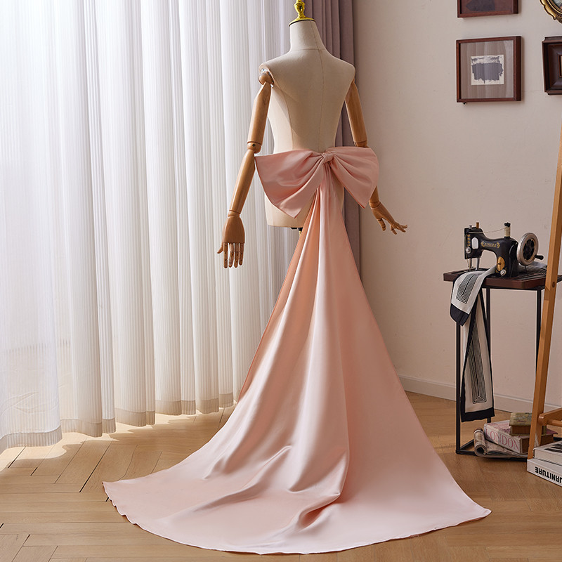 ロングトレーン 裾引き ピンク リボン 大トレーン 綺麗 DIY アクセサリー ウェディングドレス AK053