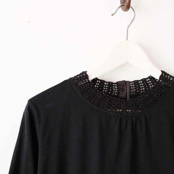 【待望の七分袖】人気シリーズ新作！かぎ針編み七分袖カットソー（25w-02）ブラック 13枚目の画像