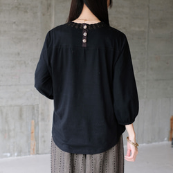 【待望の七分袖】人気シリーズ新作！かぎ針編み七分袖カットソー（25w-02）ブラック 2枚目の画像