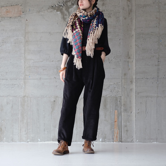 【待望の七分袖】人気シリーズ新作！かぎ針編み七分袖カットソー（25w-02）ブラック 4枚目の画像