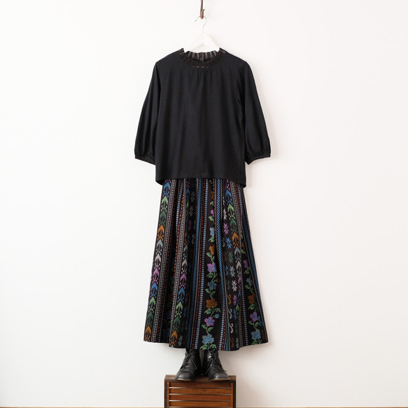 【待望の七分袖】人気シリーズ新作！かぎ針編み七分袖カットソー（25w-02）ブラック 7枚目の画像