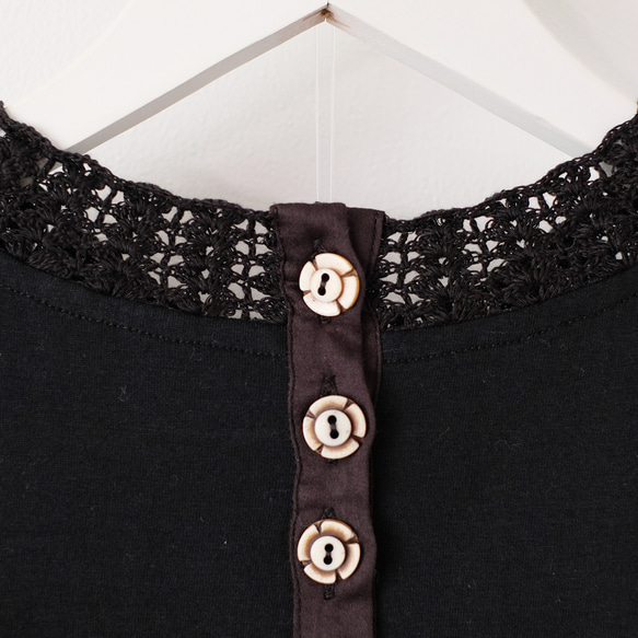 【待望の七分袖】人気シリーズ新作！かぎ針編み七分袖カットソー（25w-02）ブラック 15枚目の画像