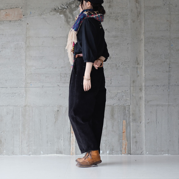 【待望の七分袖】人気シリーズ新作！かぎ針編み七分袖カットソー（25w-02）ブラック 5枚目の画像