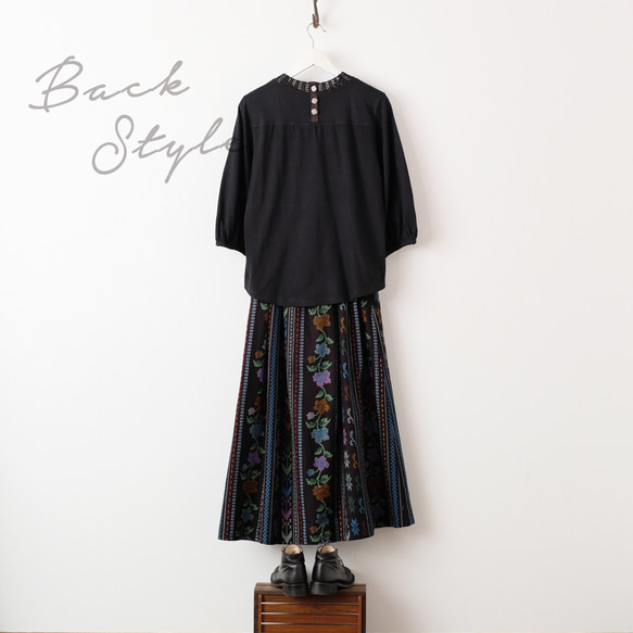 【待望の七分袖】人気シリーズ新作！かぎ針編み七分袖カットソー（25w-02）ブラック 8枚目の画像