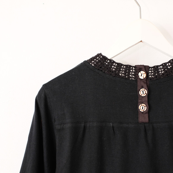 【待望の七分袖】人気シリーズ新作！かぎ針編み七分袖カットソー（25w-02）ブラック 14枚目の画像