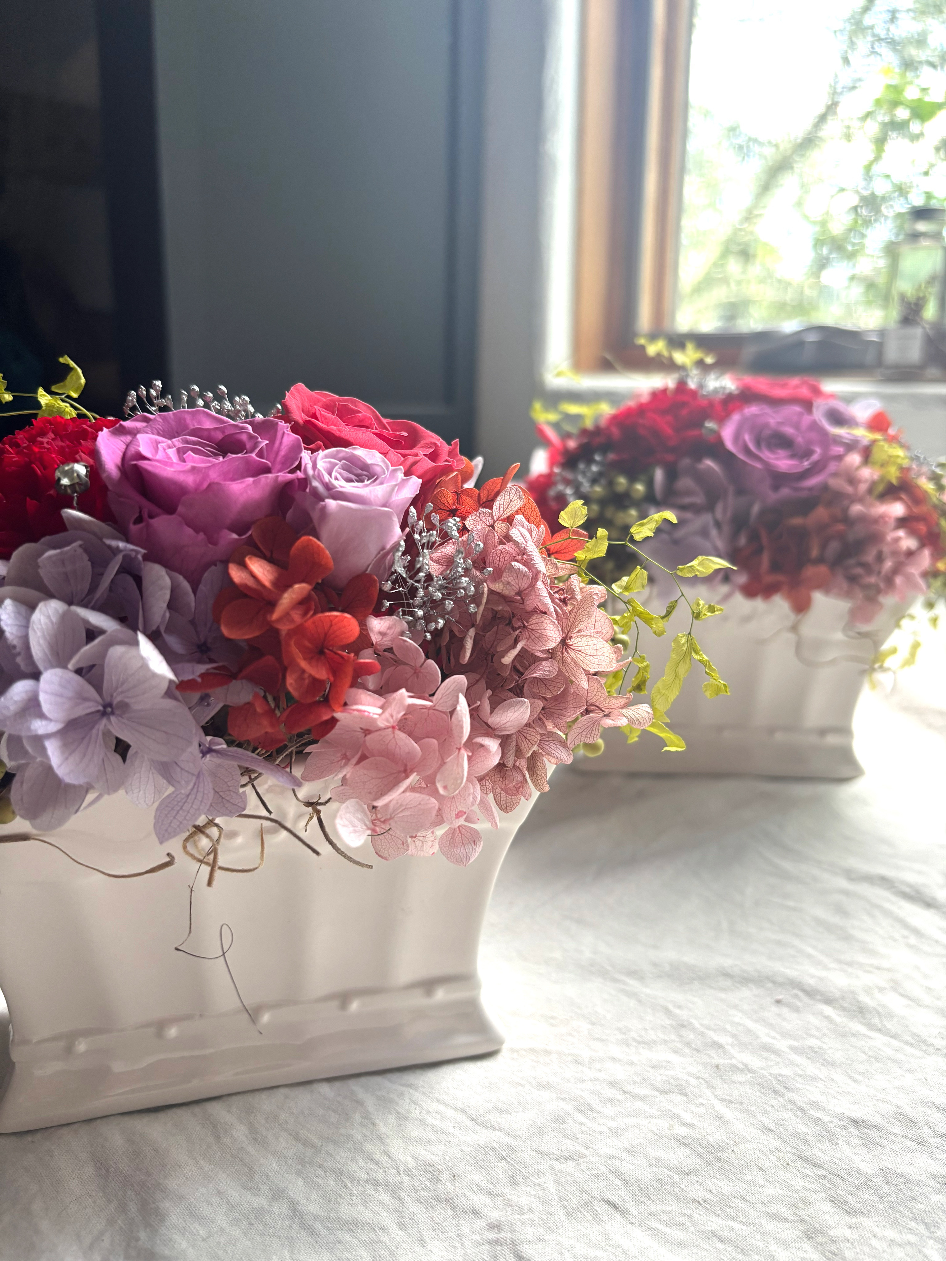 ウェディングギフト　誕生日2個セットでお得！プリザーブドフラワー アレンジメントギフト　喜寿　古希