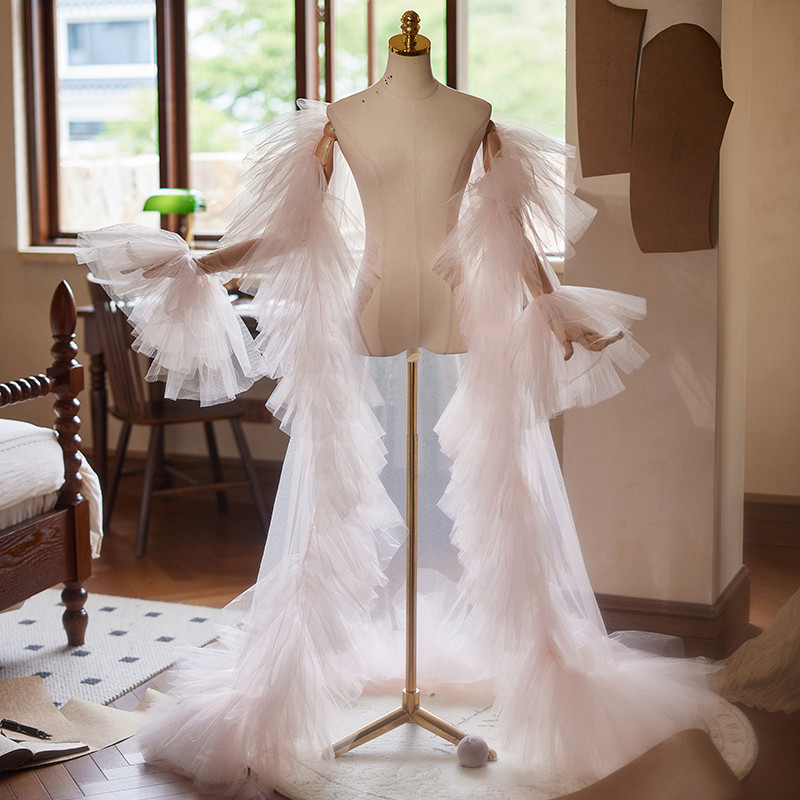 ケープ トレーン 裾引き ピンク DIY 高級感 肩飾り アクセサリー パーティー ウェディングドレス DTY029