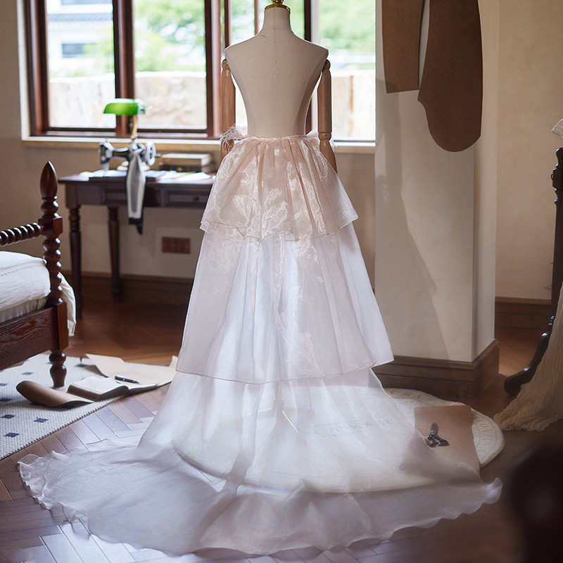 ロングトレーン 裾引き ペチコート​ ピンク 大トレーン 綺麗 DIY アクセサリー ウェディングドレス DTY032