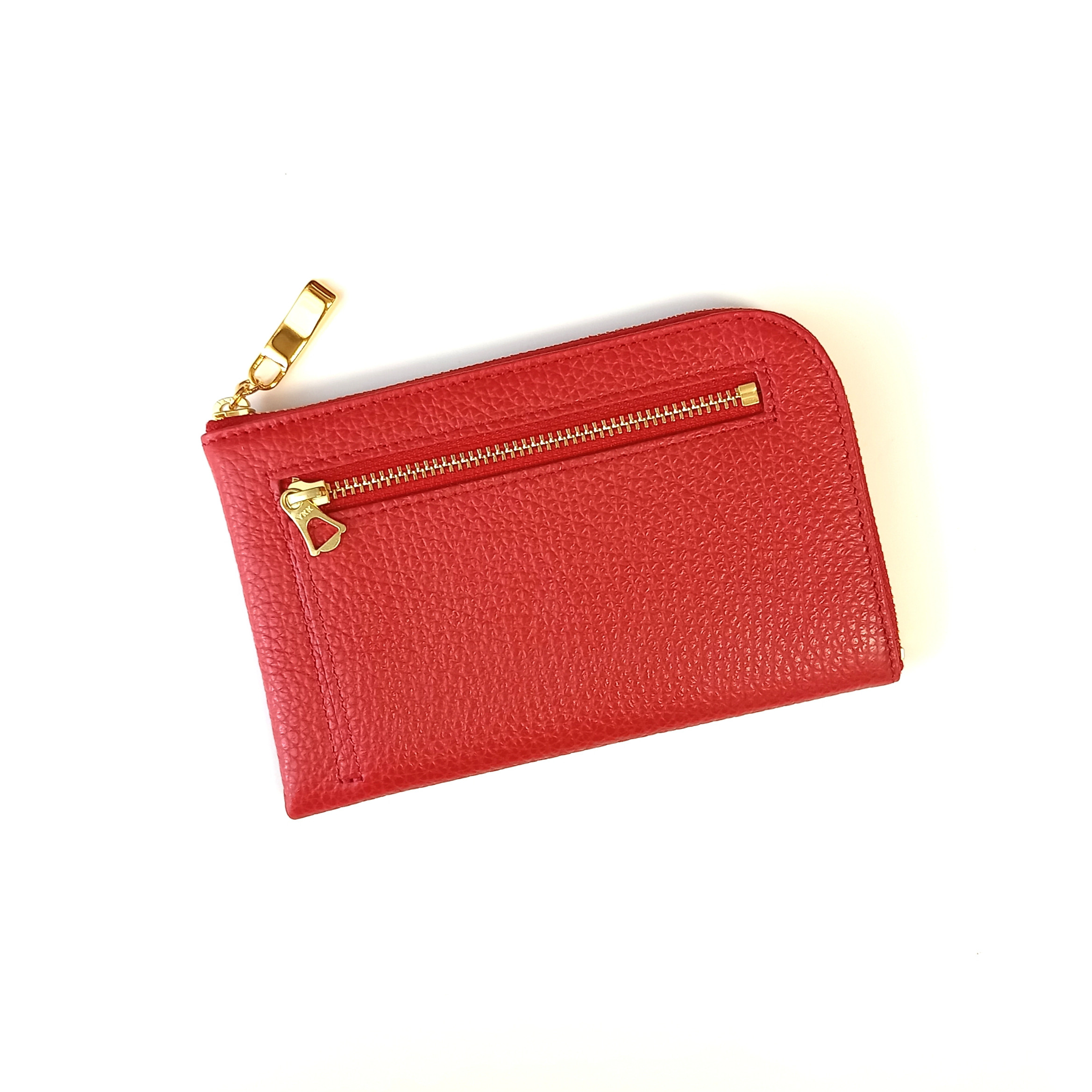 スリムで軽いミニ財布(レッド) カード入れは10か所！高級イタリアンレザー◇コンパクト L字 革 皮 薄い【かわつむ】