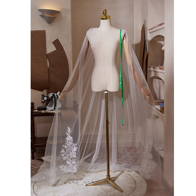 ケープ トレーン 裾引き レース 白 DIY 高級感 肩飾り アクセサリー パーティー ウェディングドレス DTY047