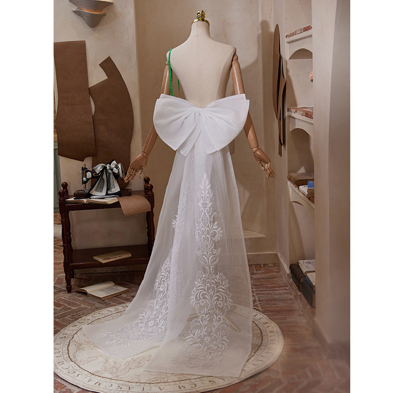 ロングトレーン 裾引き レース 白 リボン 大トレーン 綺麗 DIY アクセサリー ウェディングドレス DTY046