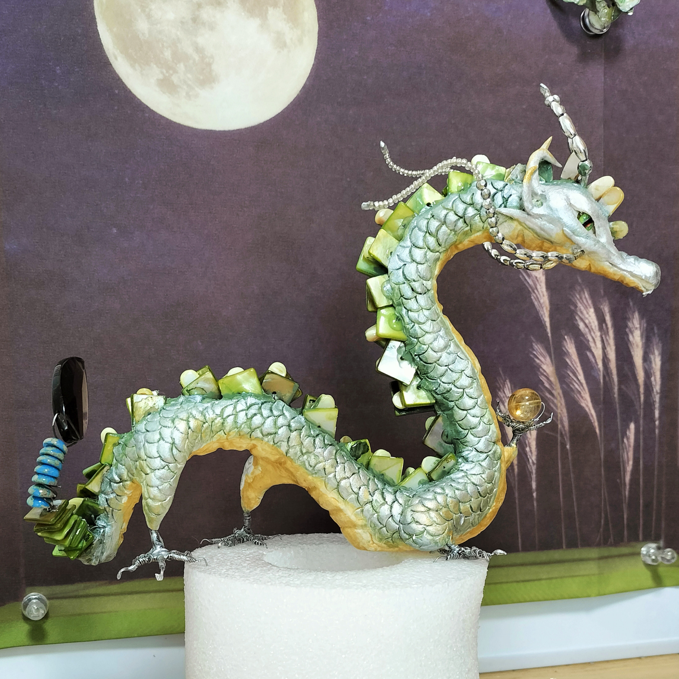 シトリン と 銀龍　縁起物 オブジェ 龍の置物