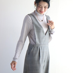 秋季新品【灰色】羊毛混紡優雅多層格紋工裝褲，適合成人休閒穿著♡ 第4張的照片