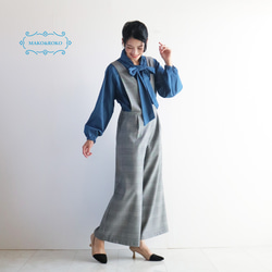 秋季新品【灰色】羊毛混紡優雅多層格紋工裝褲，適合成人休閒穿著♡ 第1張的照片