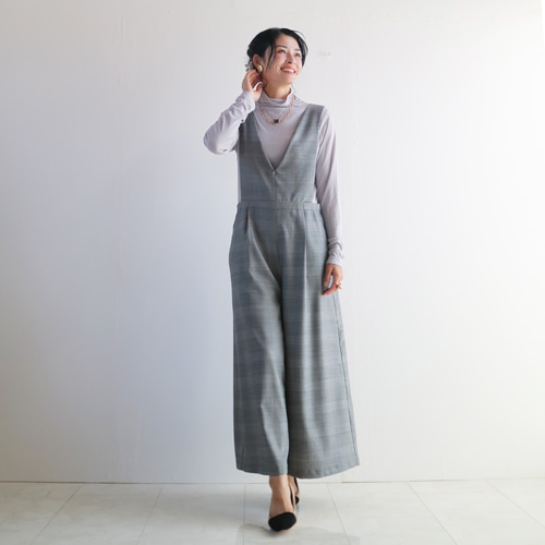 秋新作【グレー】ウール混上品レイヤード大人カジュアルグレンチェック