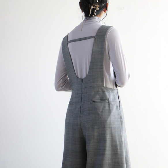 秋季新品【灰色】羊毛混紡優雅多層格紋工裝褲，適合成人休閒穿著♡ 第5張的照片