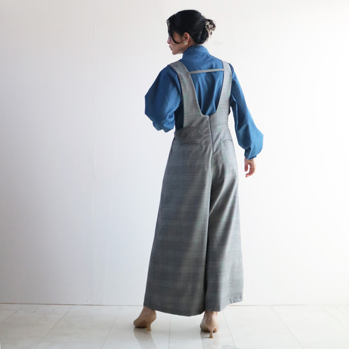 秋新作【グレー】ウール混上品レイヤード大人カジュアルグレンチェック