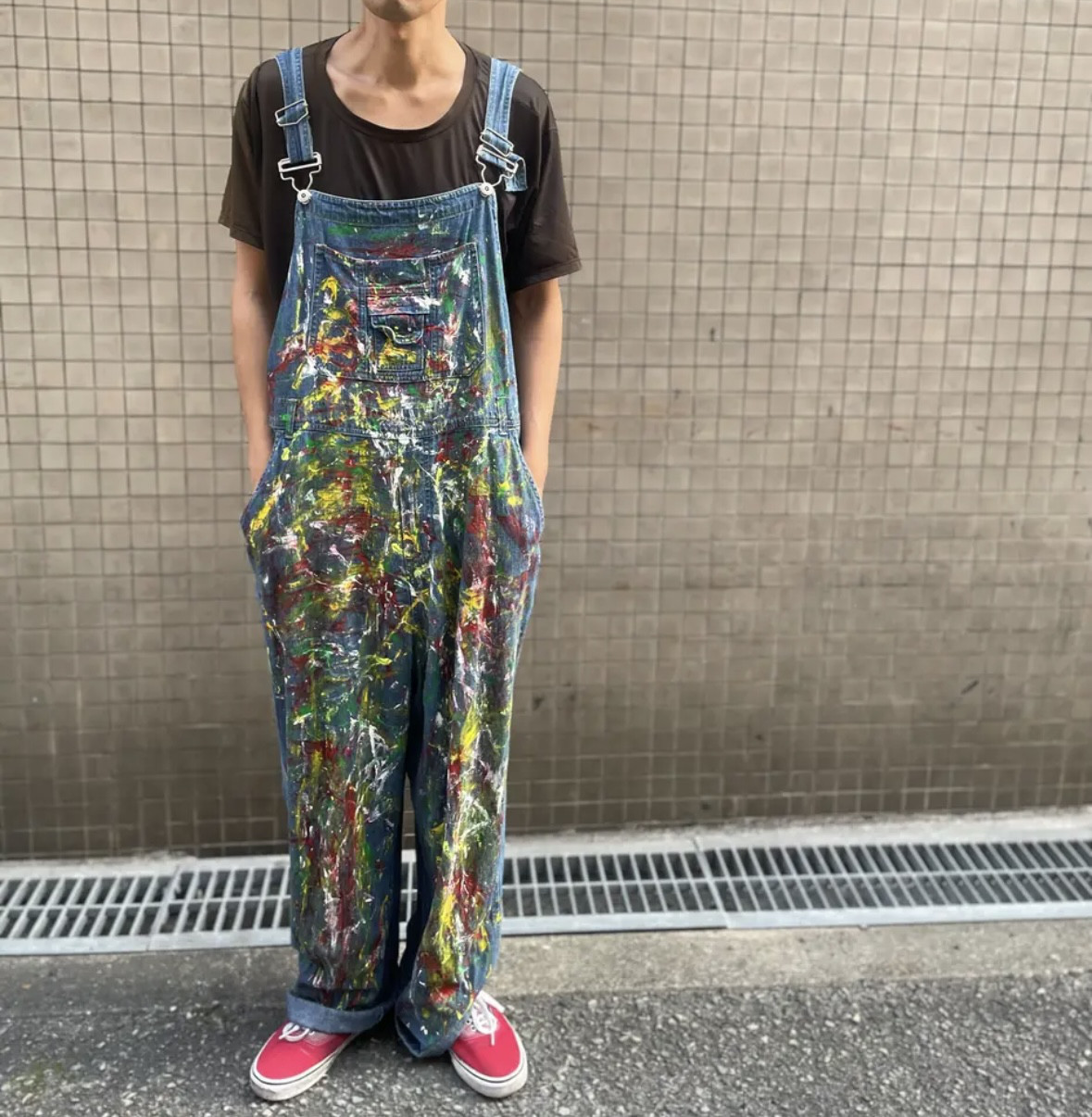 古着　ヴィンテージ　vintage オーバーオール　リメイク　リメイクオーバーオール　カラフル　派手　個性派