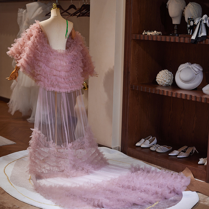 ケープ トレーン 裾引き ピンク DIY 高級感 肩飾り アクセサリー パーティー ウェディングドレス DTY060