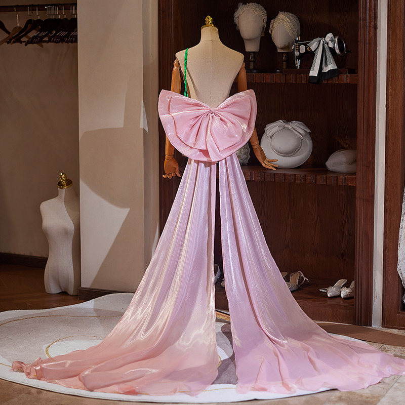 ロングトレーン 裾引き ピンク リボン 大トレーン 綺麗 DIY アクセサリー ウェディングドレス DTY059