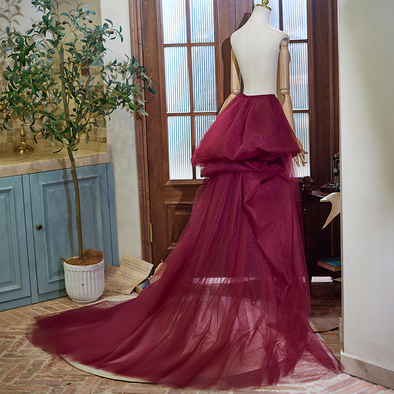 ロングトレーン 裾引き​ ワインレ 大トレーン 綺麗 DIY アクセサリー ウェディングドレス DTY055